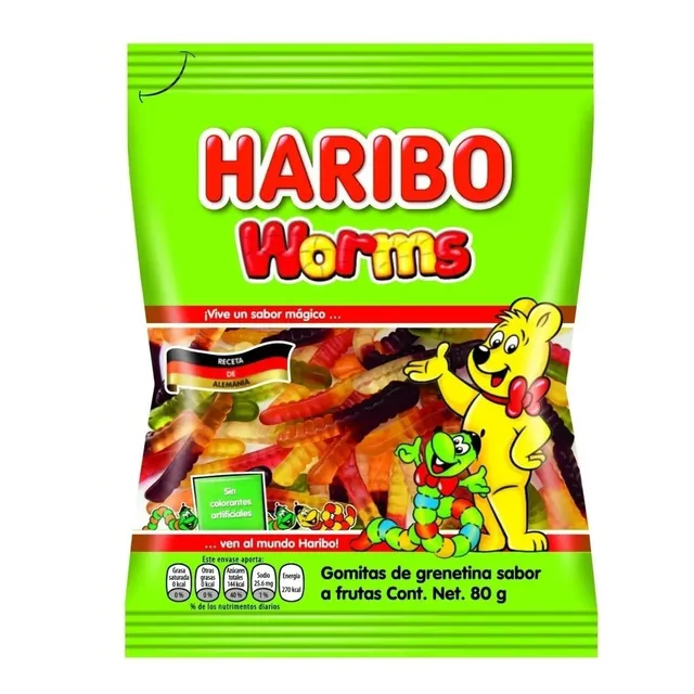 Gomitas Haribo Worms Sabor A Frutas 80 Gr. Austria