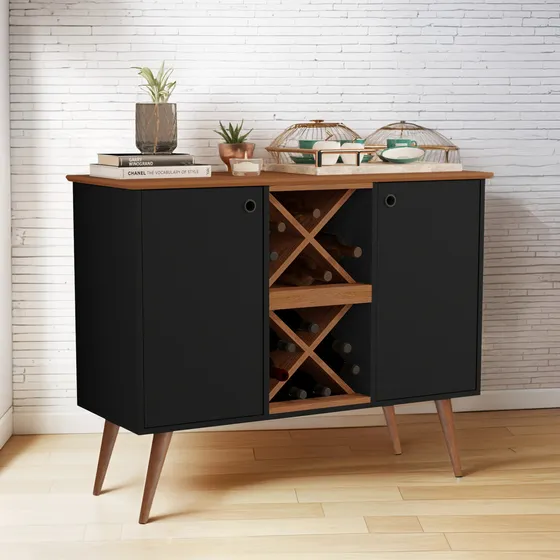 Buffet Aparador Balcão De Cafeteira Retrô 2 Portas Moderno Cor Preto
