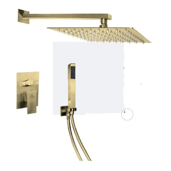 Set De Ducha De Baño Con Teléfono Cuadrada Dorada