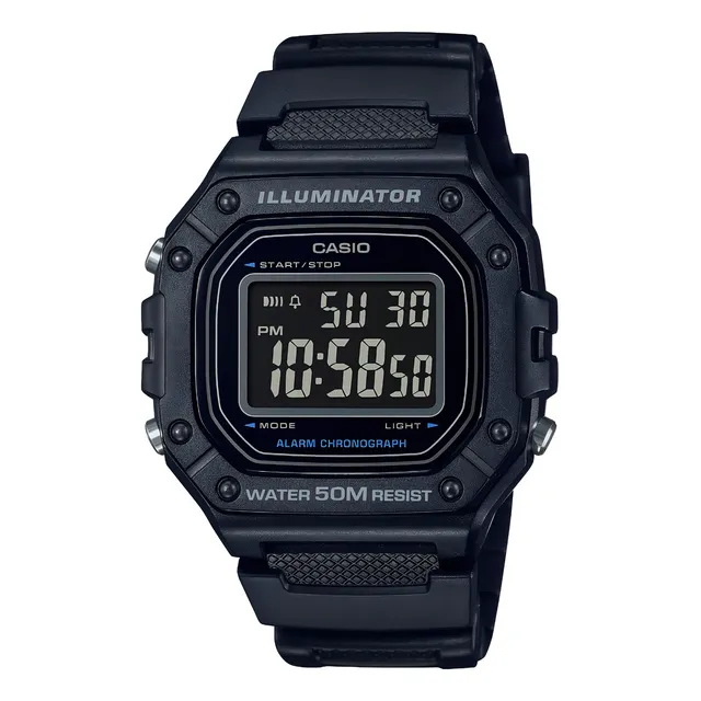Reloj Casio W-218h-1b Deportivo Sumergible Luz Cronometro Color de la malla Negro Color del bisel Negro Color del fondo Negro