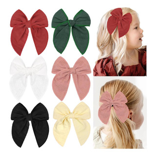 6 Pcs Gran Fábula Bows Linen De Algodón Arco De Cabello A Cu 6 Pcs Gran Fábula Bows Linen De Algodón Arco De Cabello A Cu