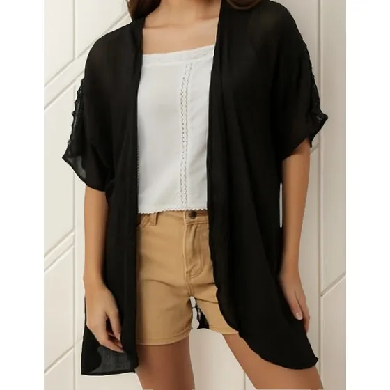 Kimono Chaqueta Bambula Fiesta Talles Grandes Blanco O Negro
