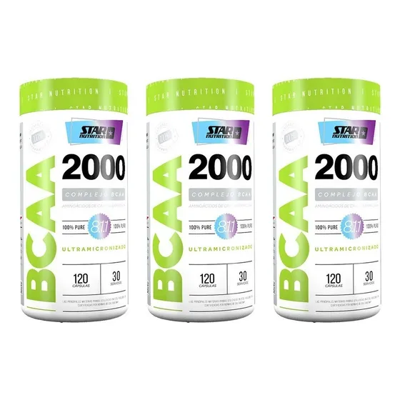 Bcaa 2000 3 X 120cap - Recuperación Muscular Star Nutrition Sabor Sin Sabor