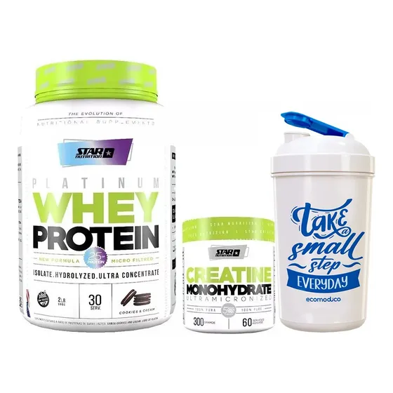 Star Nutrition Combo Whey Protein Pote X2lb Sabor Cookies + Creatina Pura Pote X300gr + Vaso Shaker 600ml