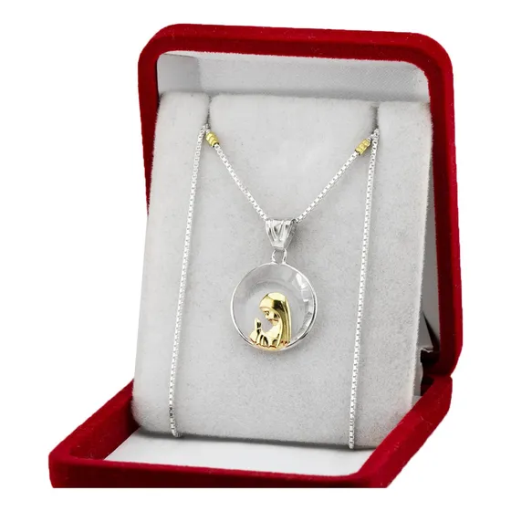 Cadena Con Dije Virgen Niña Grande Plata Y Oro Cristal Roca Color Veneciana 45cm