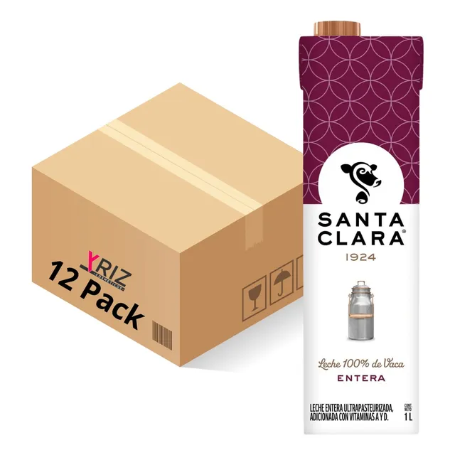 12 Pack Caja De Leche Santa Clara Entera 1 Litro C/u