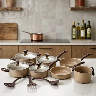 Jogo De Panelas Antiaderente 10 Peças Teflon Bianco Bege