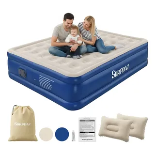 Colchón Inflable Queen Size Matrimonial Con Bomba Eléctrica De Enchufe 205cm×160cm×42cm Hasta 800lb Color: Beige Surpday Dos Almohadas Parches De Reparación