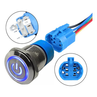 Botão On/off 19mm Start Led Cores C/ Trava Conector Chicote Botão On/off 19mm Start Led Cores C/ Trava Conector Chicote