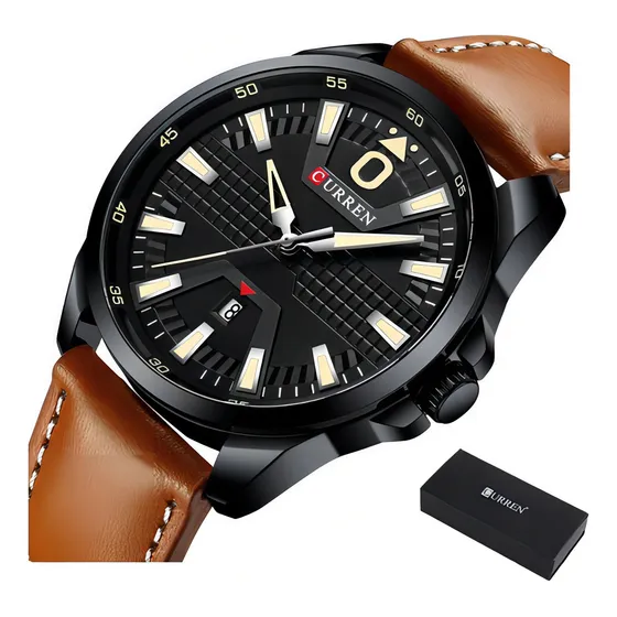 Reloj De Cuarzo Curren Con Calendario De Cuero Para Negocios Color Del Bisel Negro