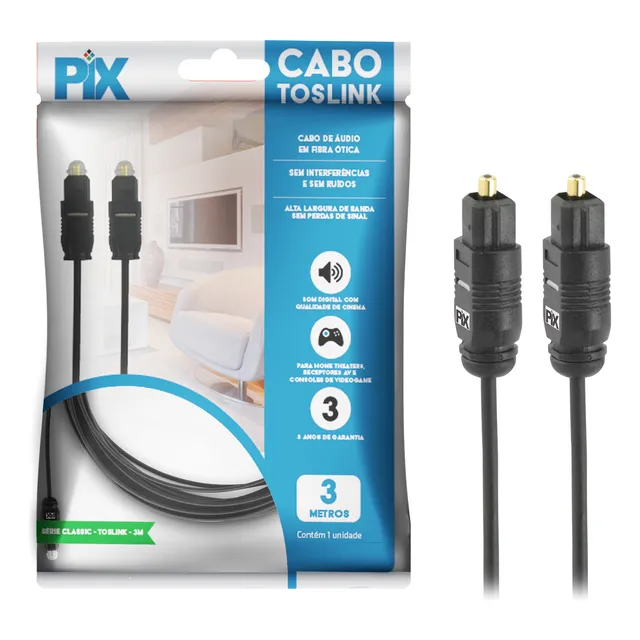 Cabo Óptico Digital Toslink Home Theater 3 Metros