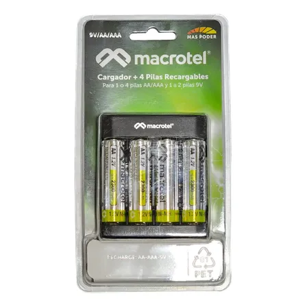 Pack Cargador Usb-c Con 4 Pilas Aa Macrotel 2300mha