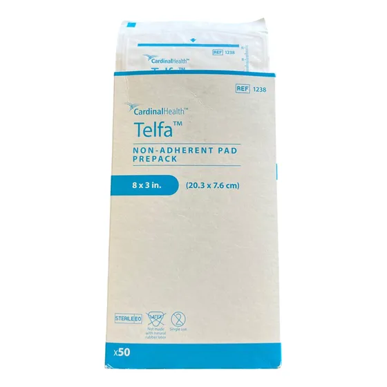 Telfa Ref 1238 50-pads No Adherentes Sin Dolor 20.3 X 7.6 Cm Blanco