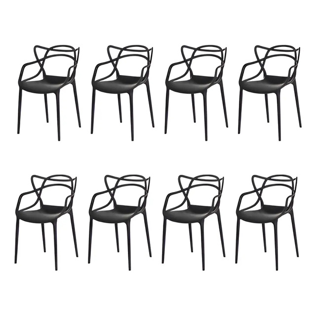 Kit 8 Cadeiras Allegra Master Waw Design Preta Polipropileno Empilhável Preto