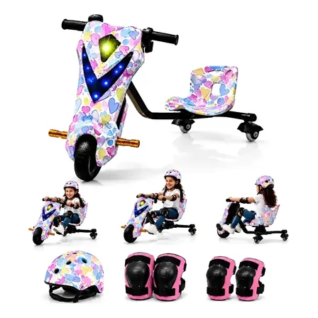 Patinete Triciclo Elétrico Drift 350w Bluetooth 100kg Menina Colorido Coração