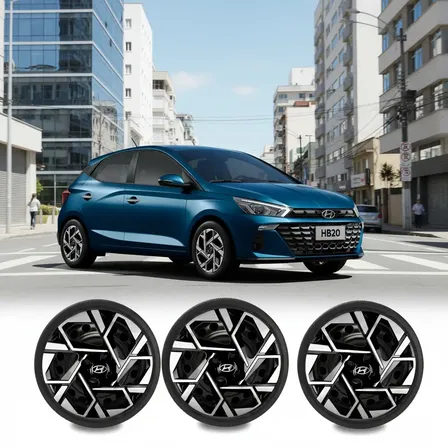 Jogo 4 Calotas Hyundai Aro 15 Esportiva Hb20 2019 Ao 2025 Preto Com Prata