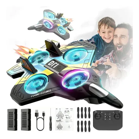 Drone Avião De Controle Remoto Aero Caça Jato 360° Com Luz Preto
