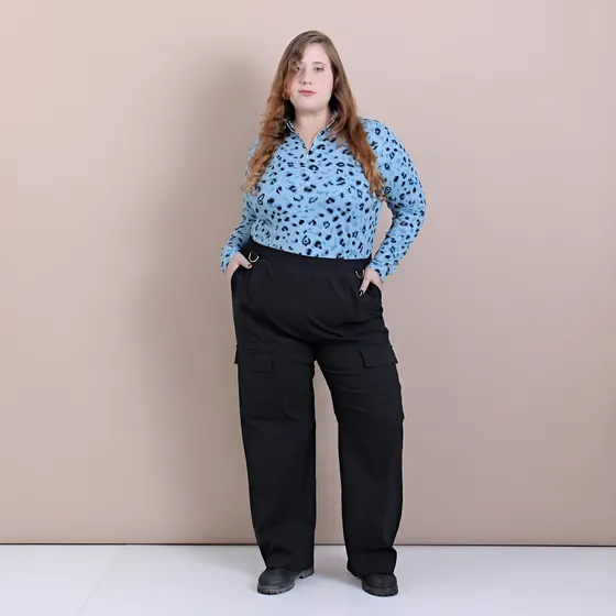 Pantalón Mujer Ananá Plus Size Wide Leg Cargo Bengalina Liso