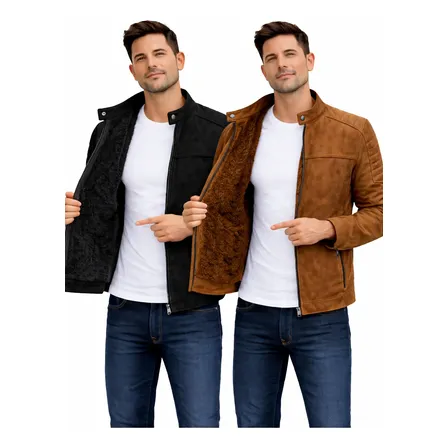 Kit 2 Jaqueta Masculina Forrada Casual Casaco Elegante Preto E Marrom M