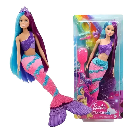 Boneca Barbie Sereia Cabelo Roxo E Azul Com Acessórios - Mat