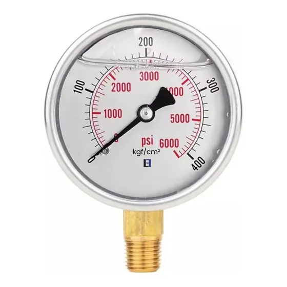 Manômetro Inox 63mm Vertical 1/4 Glicerina 400 Bar 6000 Psi