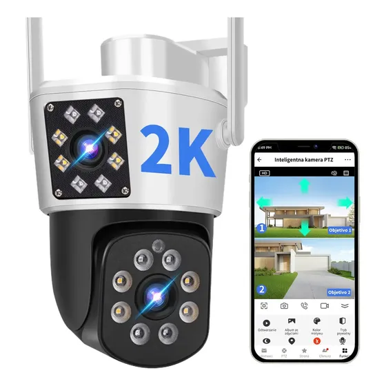 2nlf Cámara De Seguridad Exterior Wifi ip 360 Doble lente 2 Lantalla Resistente Conversación Bidireccional Seguimiento De Movimiento Alarma Móvil Visión Nocturna A Todo Color