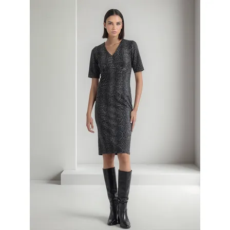 Vestido Midi Estampado Piton, Gris Liola