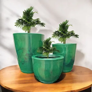 Jogo 3 Vasos Planta Grande Cone Bojo Prato Marmorizado Luxo Jogo 3 Vasos Planta Grande Cone Bojo Prato Marmorizado Luxo