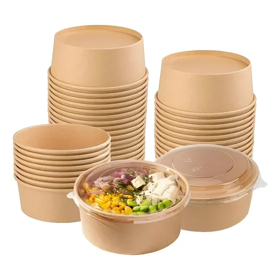 50 Bowl Con Tapa Bowls Plastico Polipapel Kraft Envase 500cc Bowl Kraft Bowl Plástico Bowl Desechable Carton Bowl Ensalada Envase Desechable Papel Kraft Envase Bowl Kraft Pasteleriuscl