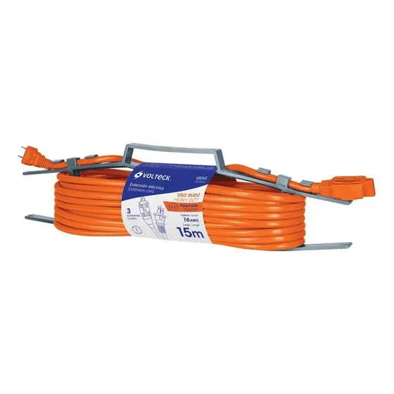 Extensión Eléctrica Uso Rudo 15m 2x16 Awg , Volteck 48048 Color Naranja
