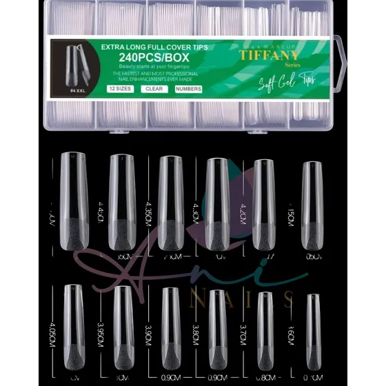 Uñas Coffin Jelly Tips Extralargas Tiffany X240pcs Xxl