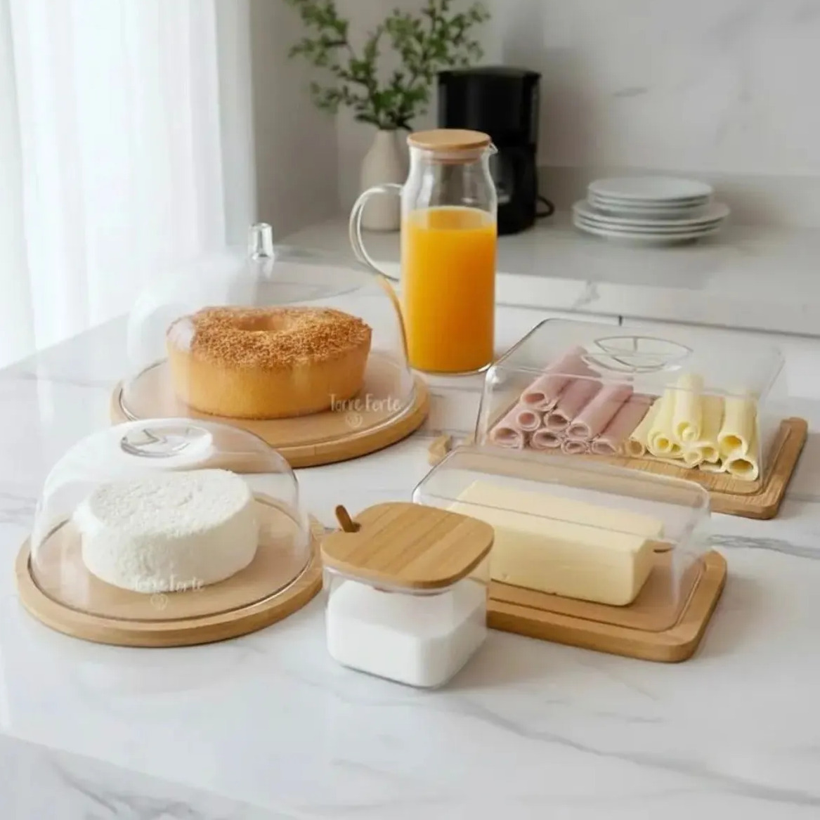 Kit Mesa Posta Café Da Manhã Bambu Conjunto Cozinha Premium Kit 6 Itens