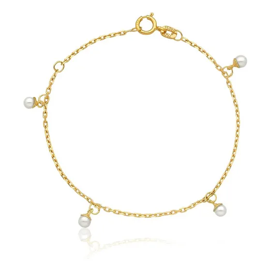 Pulseira Infantil Em Ouro Amarelo Com Pérola - 14cm