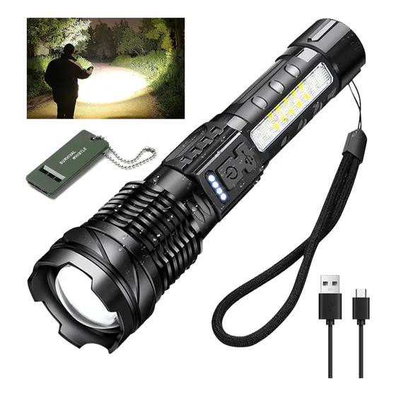 Lámpara Táctica 30000 Lm Led Usb Recargable Linterna 7 Modos