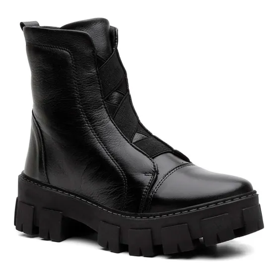 Bota De Dama Tractorada Borcego Coturno En Cuero Legitimo
