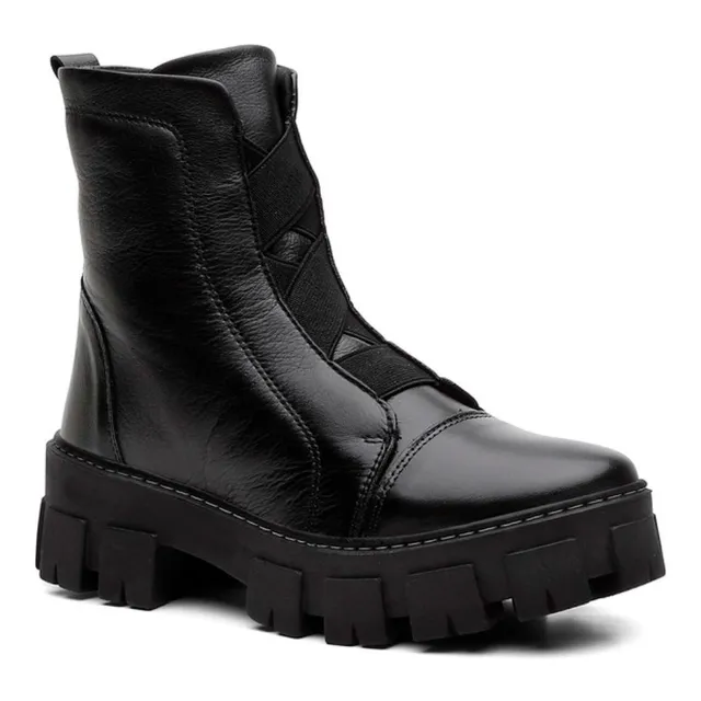 Bota De Dama Tractorada Borcego Coturno En Cuero Legitimo