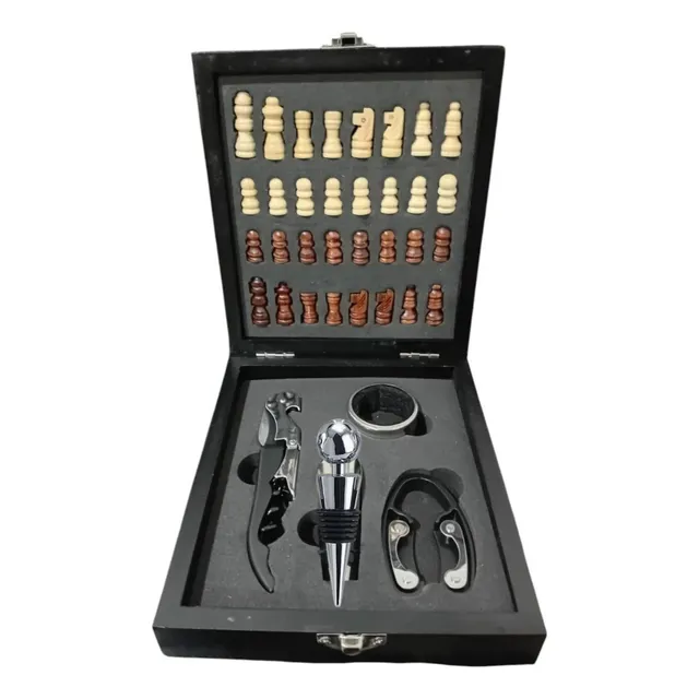 Set 4 Accesorios De Vino Sacacorchos En Caja Ajedrez Regalo