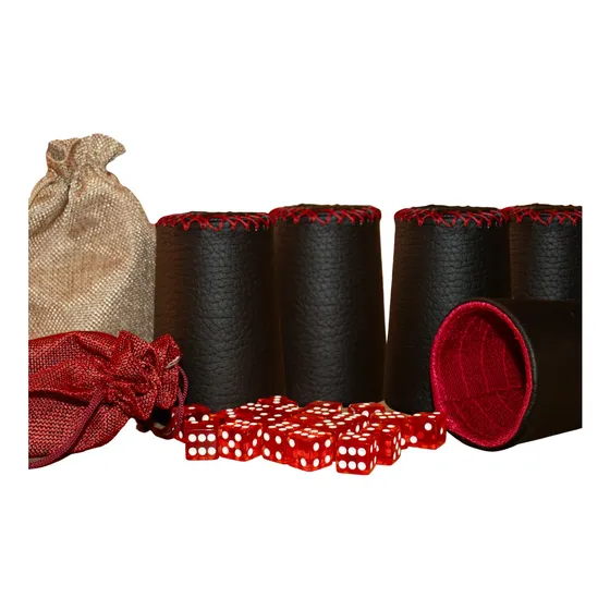 Juego De Cacho |cuero Sintetico | 6 Vasos & 30 Dados Negro 