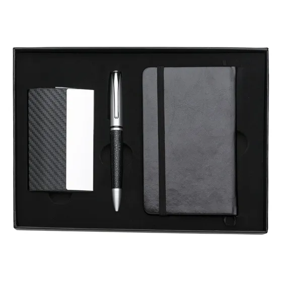 Kit Executivo 3 Peças -porta Cartão/caneta Metal/ Caderneta