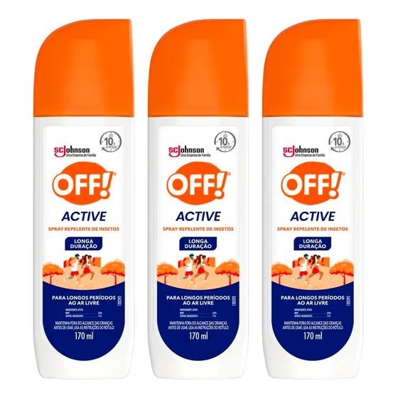 3 Repelente De Inseto Mosquito Dengue Off! Active Spr 170ml