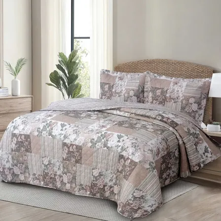 Kit Cobre Leito Casal 3 Peças Estampado Colcha Dupla Face
