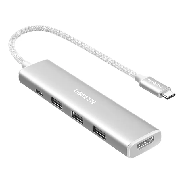 Hub Ugreen 5en1 Usb-a Multipuerto 5gbs Pd-100w Pc Mac Blanco