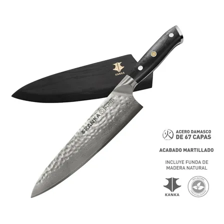 Kanka - Cuchillo Chef 21cm Acero Damasco 67 Capas Con Funda Color Negro