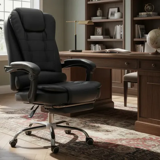 Silla Sillon Oficina Ejecutivo Escritorio Gerencial Pc Negro Cuero Sintético