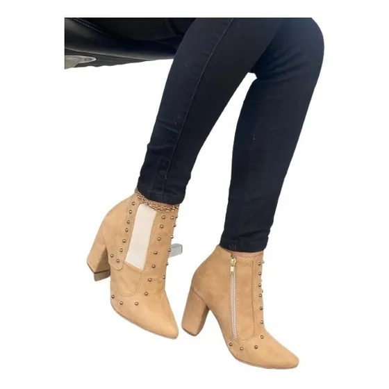 Bota/botines En Gamuza Punta Diamante  Para Damas 