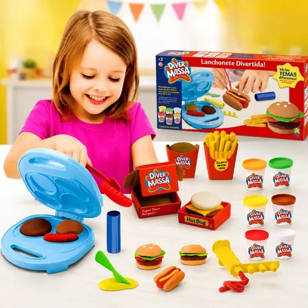 Massinha Diver Massa Lanchonete Divertida Hamburguer Grill Multicolor
