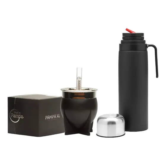 Set Matero Termo Negro 1l Mate Pampa Xl Imperial Bombilla
