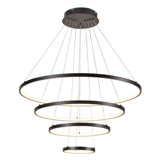 Lustre Led Moderno Pendente Anéis Led 127w 4 Arcos Preto