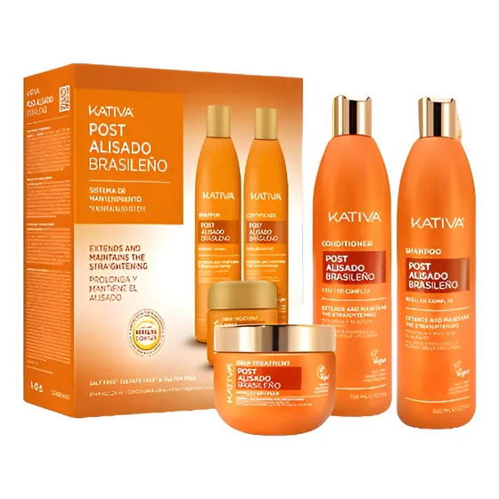 Post Alisado Keratin Kativa Shampoo + Acondicionador + Serum