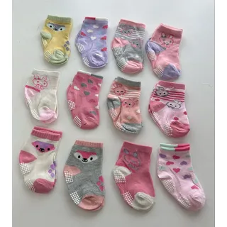 12 Pares Meia Bebê Infantil Antiderrapante Qualidade Premium
